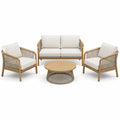 Ensemble de jardin 4 pièces beige, écru et bois naturel avec canapé 145 × 75 × 80 cm, 2 fauteuils 75 × 75 × 80 cm et table ronde Ø 80 × 40 cm