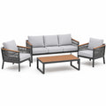 Salon de jardin 4 pièces gris, anthracite et brun avec canapé 192 × 75 × 76 cm, 2 fauteuils et table basse