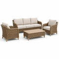 Ensemble de jardin 5 places naturel et beige avec canapé 190 × 78 × 82 cm, 2 fauteuils 78 × 78 × 82 cm et table basse 110 × 60 × 40 cm