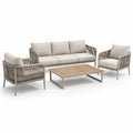 Ensemble de jardin 4 pièces beige, taupe et brun clair avec canapé 210 × 82 × 78 cm, 2 fauteuils 82 × 82 × 78 cm et table basse 120 × 70 × 38 cm