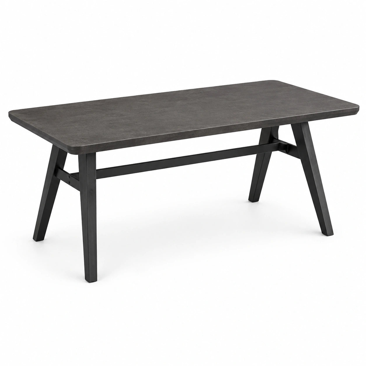Table rectangulaire 150 × 80 × 75 cm avec plateau effet pierre gris foncé et structure en métal noir