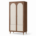 Armoire à 2 portes en bois brun, beige et doré, 100 × 55 × 190 cm