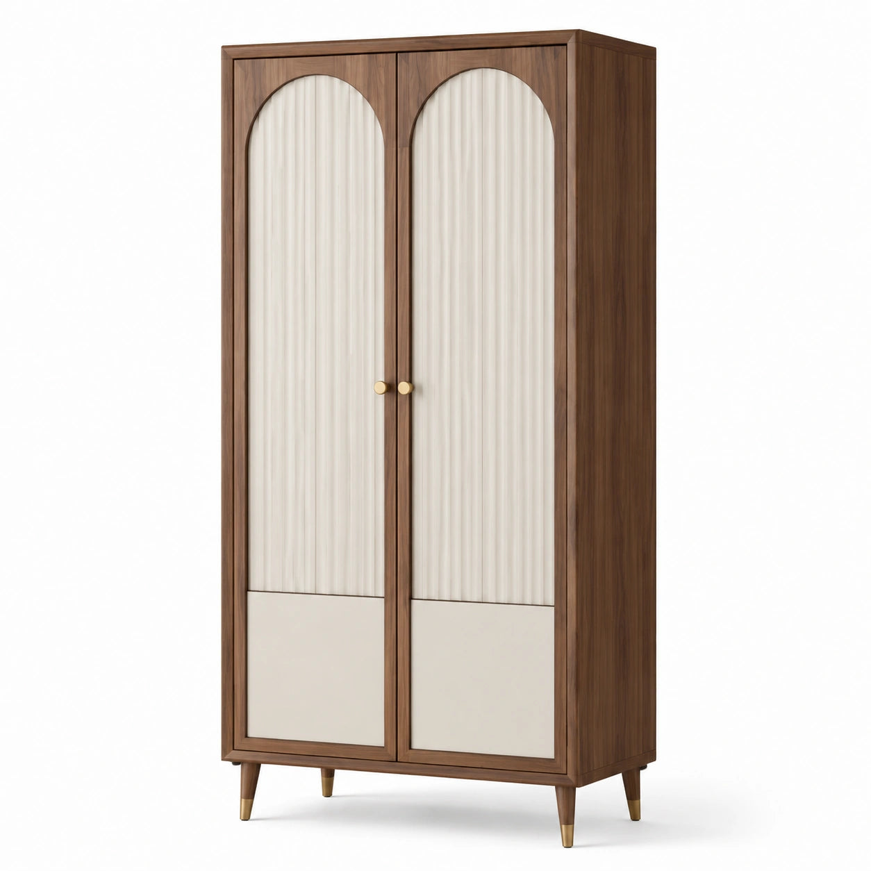 Armoire à 2 portes en bois brun, beige et doré, 100 × 55 × 190 cm