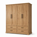 Armoire à 4 portes et 4 tiroirs, effet chêne clair avec poignées noires, 200 × 60 × 220 cm