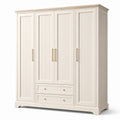 Armoire penderie à 4 portes et 2 tiroirs, 200 × 60 × 220 cm, blanc cassé et doré, style campagne