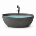 Baignoire îlot ovale en résine minérale gris anthracite effet pierre, 170 × 80 × 58 cm