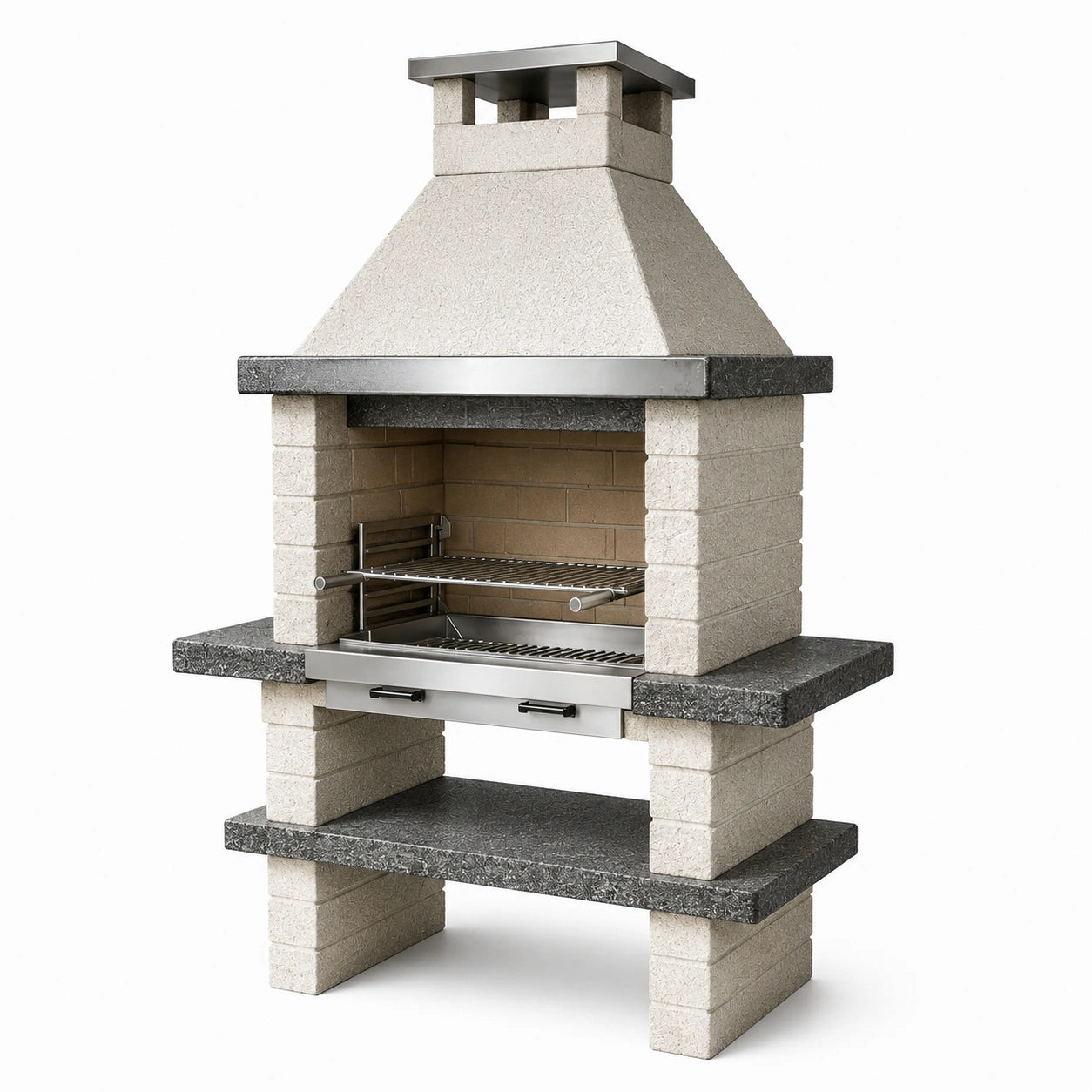 Barbecue de jardin avec cheminée et grilles réglables, beige, gris anthracite et argenté, 110 × 65 × 220 cm