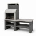 Barbecue fixe de jardin gris avec cheminée, plan de travail et rangements, 180 × 60 × 210 cm