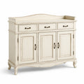 Buffet de rangement en bois blanc cassé et bronze, 130 × 45 × 110 cm, 3 tiroirs et 3 portes