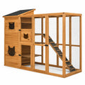 Enclos extérieur pour chat en bois naturel et noir, 200 x 100 x 180 cm, avec abri, rampe et plateformes