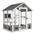 Enclos extérieur pour chats en bois avec grillage, toit et plateformes, gris, blanc et noir, 180 × 100 × 180 cm