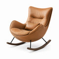 Fauteuil à bascule contemporain camel, brun foncé et noir, 90 × 100 × 105 cm, dossier haut et patins en bois