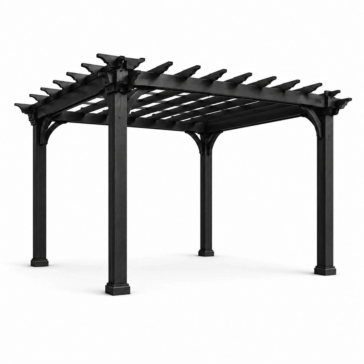 Pergola en bois noir à toit ajouré, 366 × 305 × 244 cm, style traditionnel