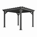 Pergola autoportante en acier noir avec toit ajouré à lames fixes, 300 × 300 × 250 cm