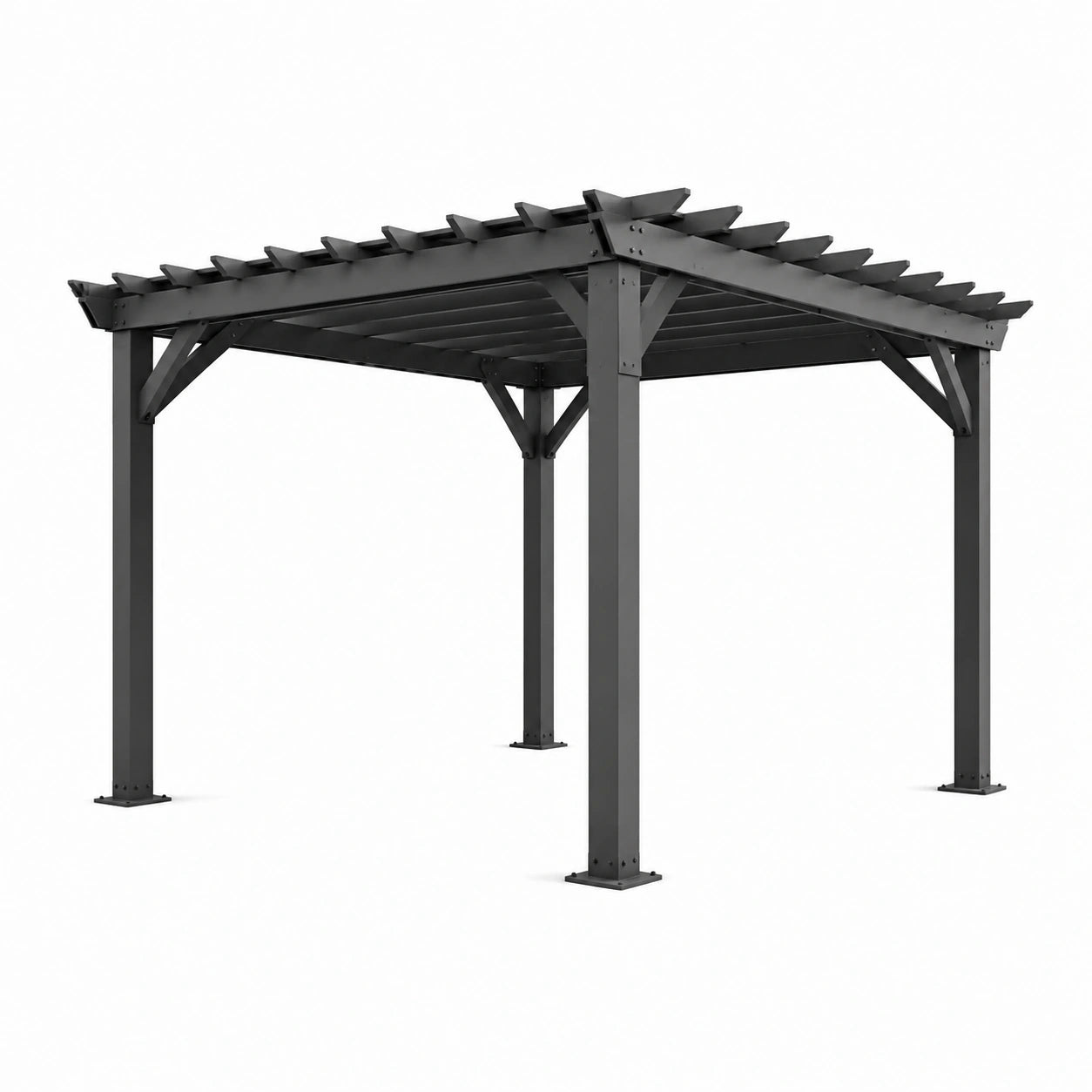 Pergola autoportante en acier noir avec toit ajouré à lames fixes, 300 × 300 × 250 cm